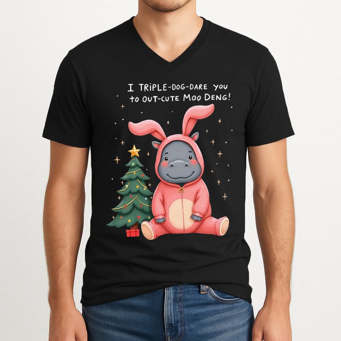 Moo Deng Xmas Story Pin.K Bunny Pajamas V-Neck T-Shirt