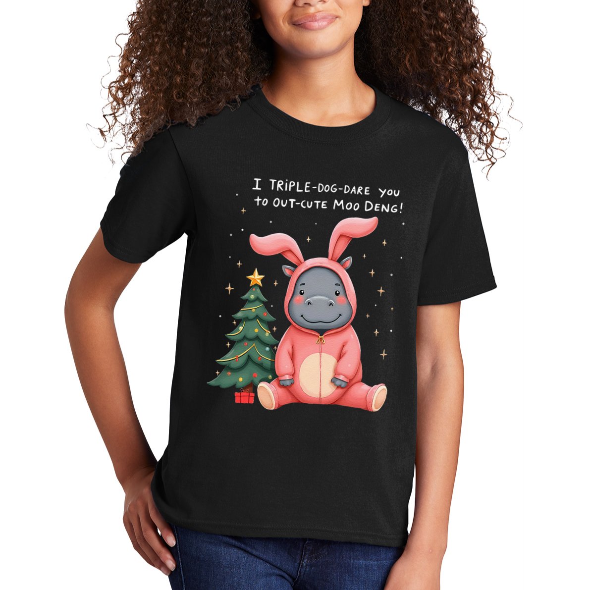 Moo Deng Xmas Story Pin.K Bunny Pajamas Kids T-Shirt