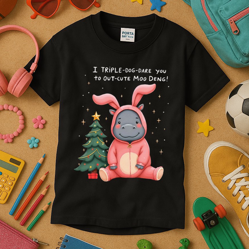 Moo Deng Xmas Story Pin.K Bunny Pajamas Kids T-Shirt