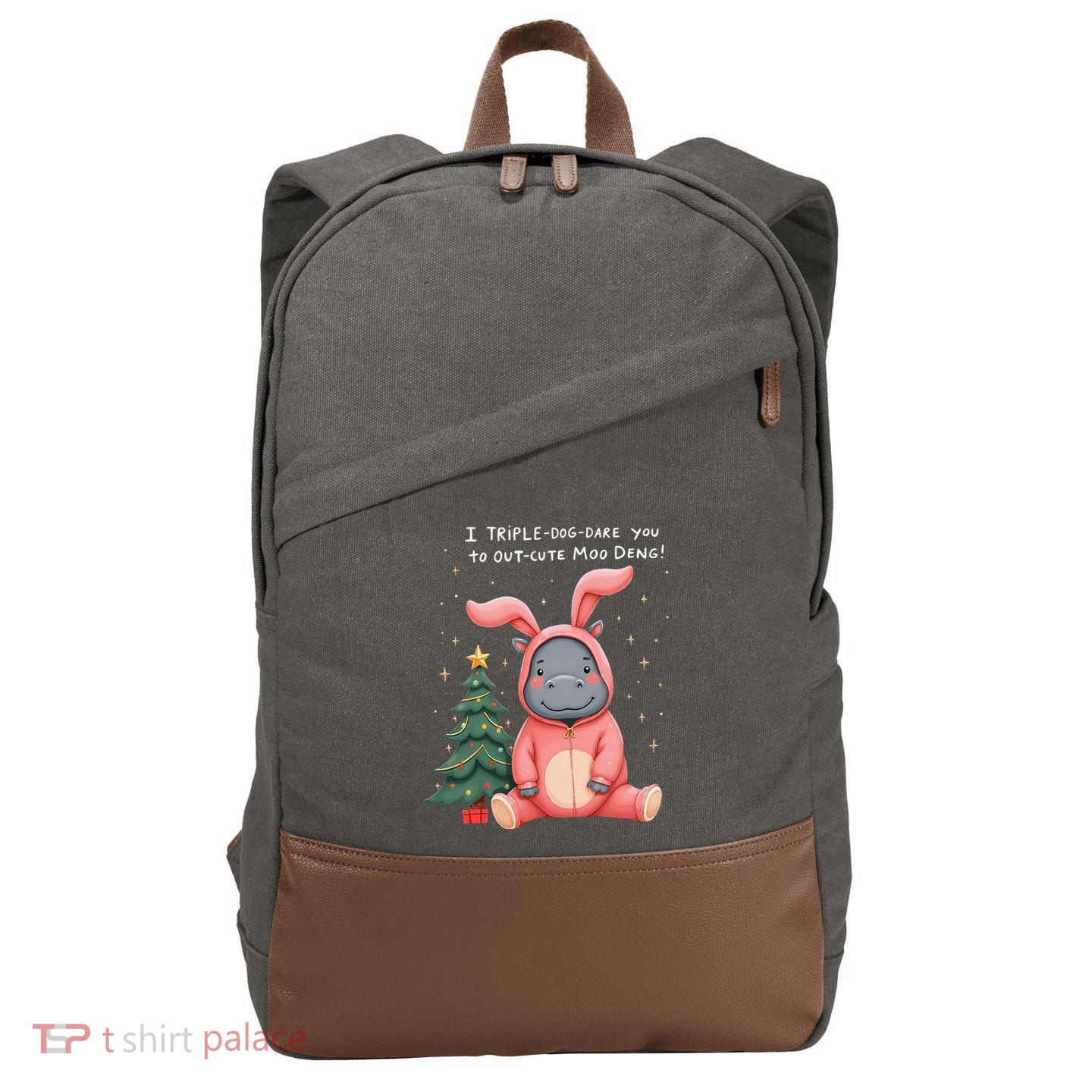 Moo Deng Xmas Story Pin.K Bunny Pajamas Cotton Canvas Backpack