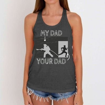 My Dad Your Dad Firefighter Son Proud Fireman Rescuer Gift Women's Knotted Racerback Tank