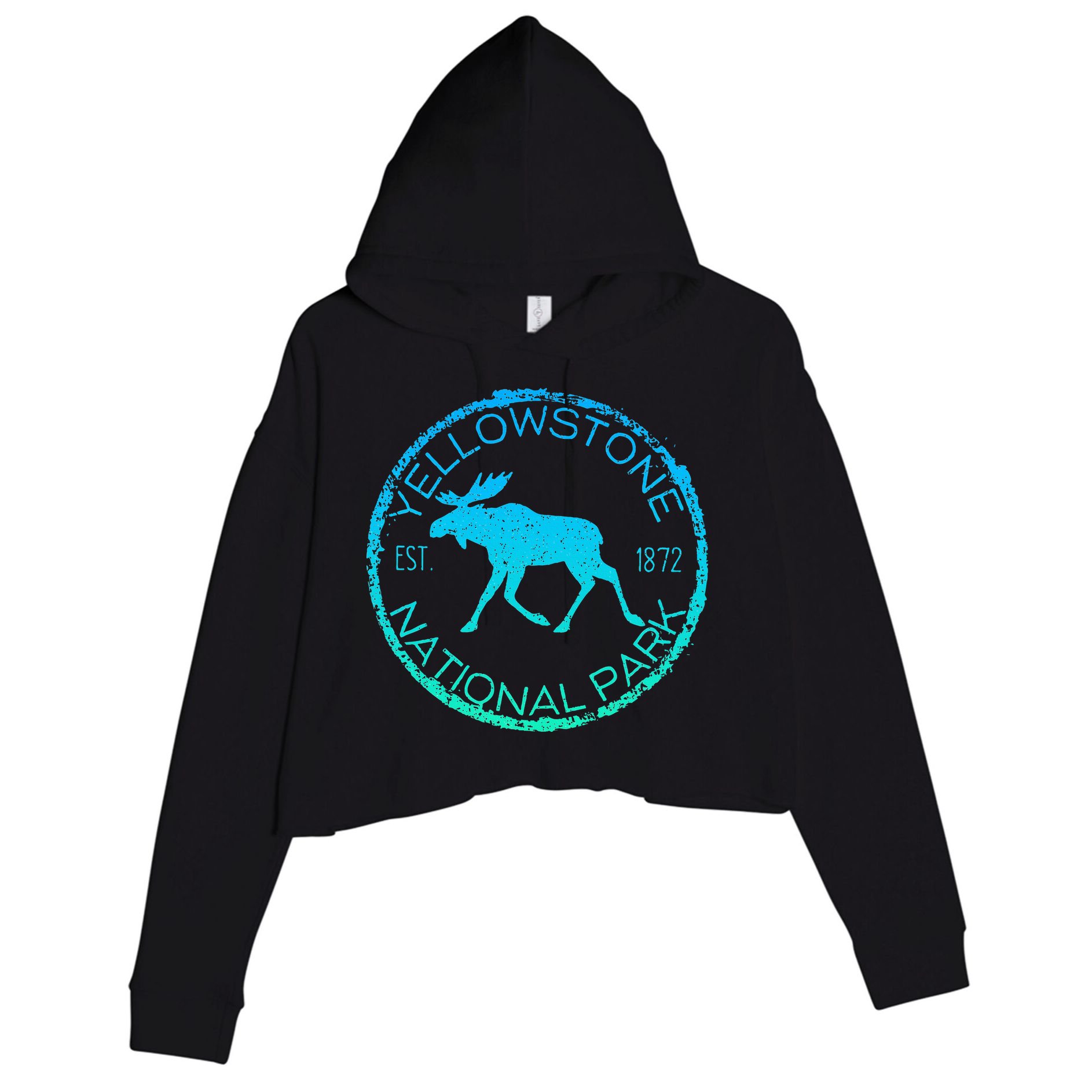 Moose Design Yellowstone National Park Souvenir HikerS Crop Fleece Hoodie
