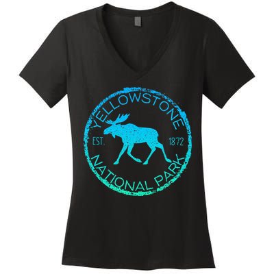 Moose Design Yellowstone National Park Souvenir HikerS Women's V-Neck T-Shirt