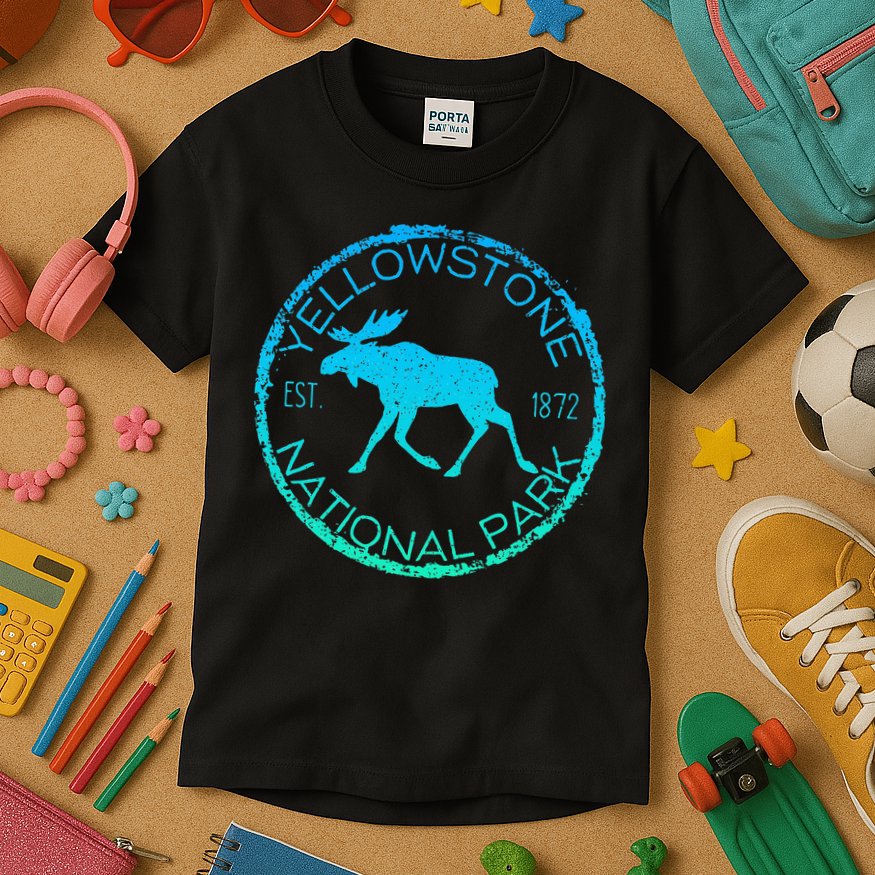 Moose Design Yellowstone National Park Souvenir HikerS Kids T-Shirt