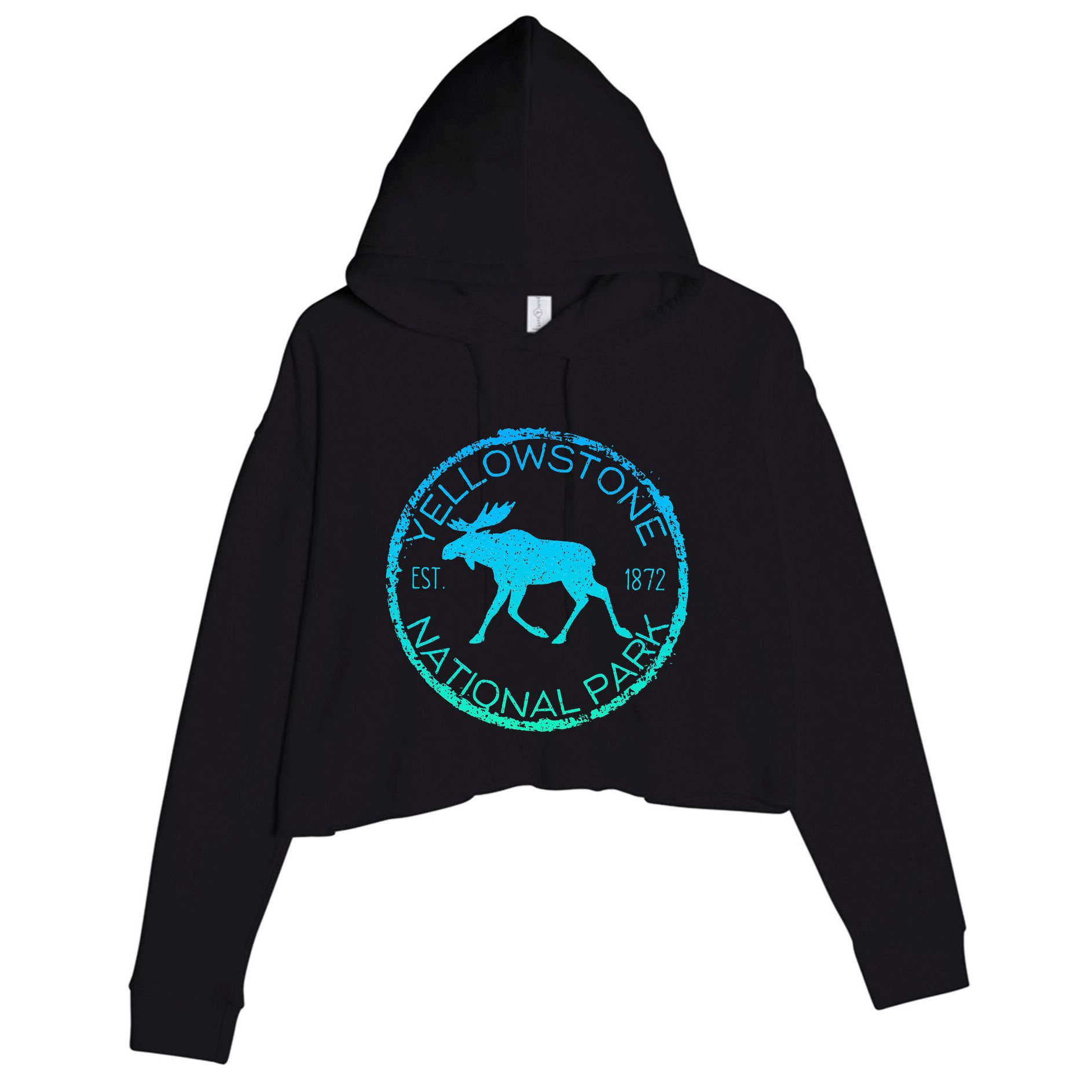 Moose Design Yellowstone National Park Souvenir HikerS Crop Fleece Hoodie