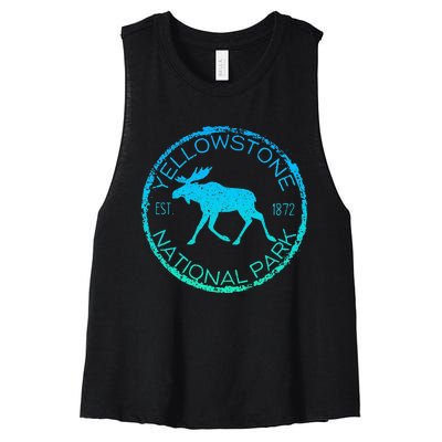 Moose Design Yellowstone National Park Souvenir HikerS Women's Racerback Cropped Tank