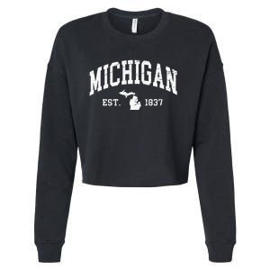 Michigan Est. 1837 Distressed Worn Design Classic Cropped Pullover Crew