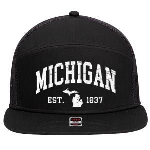 Michigan Est. 1837 Distressed Worn Design Classic 7 Panel Mesh Trucker Snapback Hat