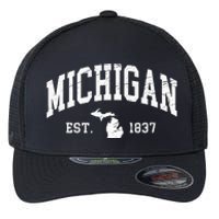 Michigan Est. 1837 Distressed Worn Design Classic Flexfit Unipanel Trucker Cap