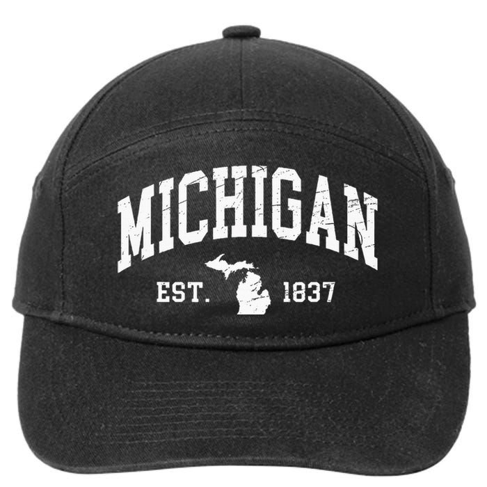 Michigan Est. 1837 Distressed Worn Design Classic 7-Panel Snapback Hat