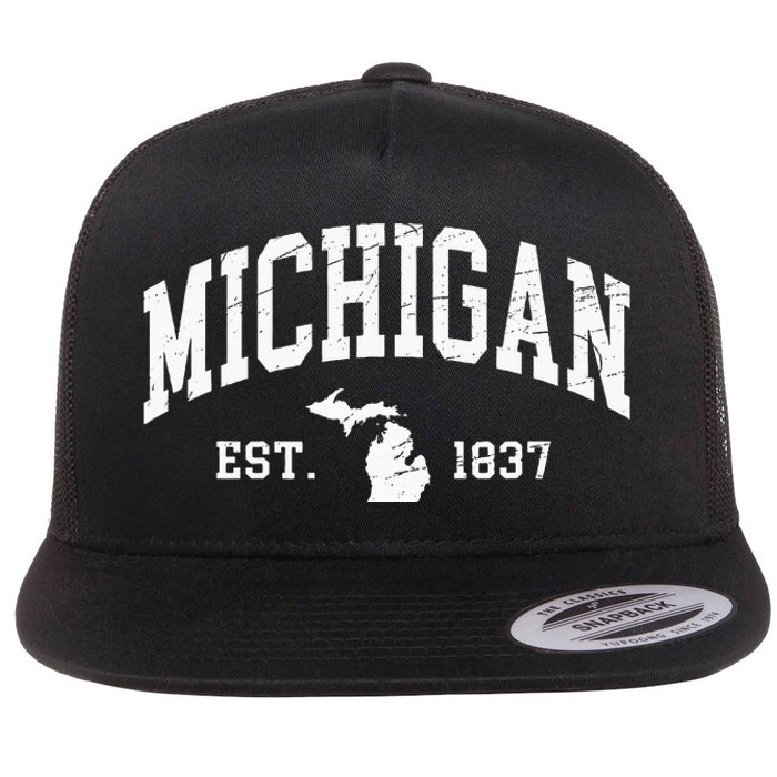 Michigan Est. 1837 Distressed Worn Design Classic Flat Bill Trucker Hat