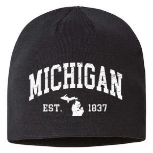 Michigan Est. 1837 Distressed Worn Design Classic Sustainable Beanie