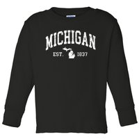 Michigan Est. 1837 Distressed Worn Design Classic Toddler Long Sleeve Shirt