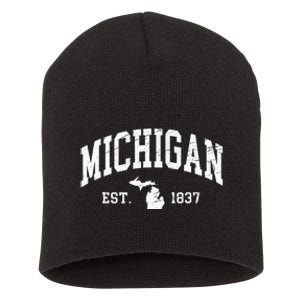 Michigan Est. 1837 Distressed Worn Design Classic Short Acrylic Beanie