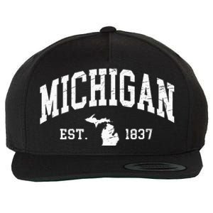 Michigan Est. 1837 Distressed Worn Design Classic Wool Snapback Cap