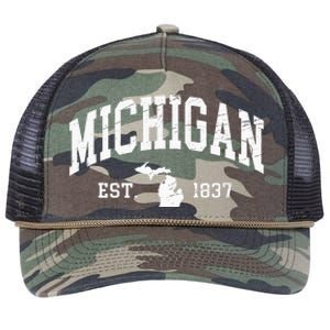 Michigan Est. 1837 Distressed Worn Design Classic Retro Rope Trucker Hat Cap