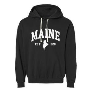 Maine Est 1820 Distressed Worn Design Classic Garment-Dyed Fleece Hoodie