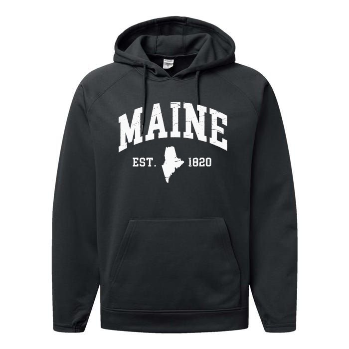 Maine Est 1820 Distressed Worn Design Classic Performance Fleece Hoodie