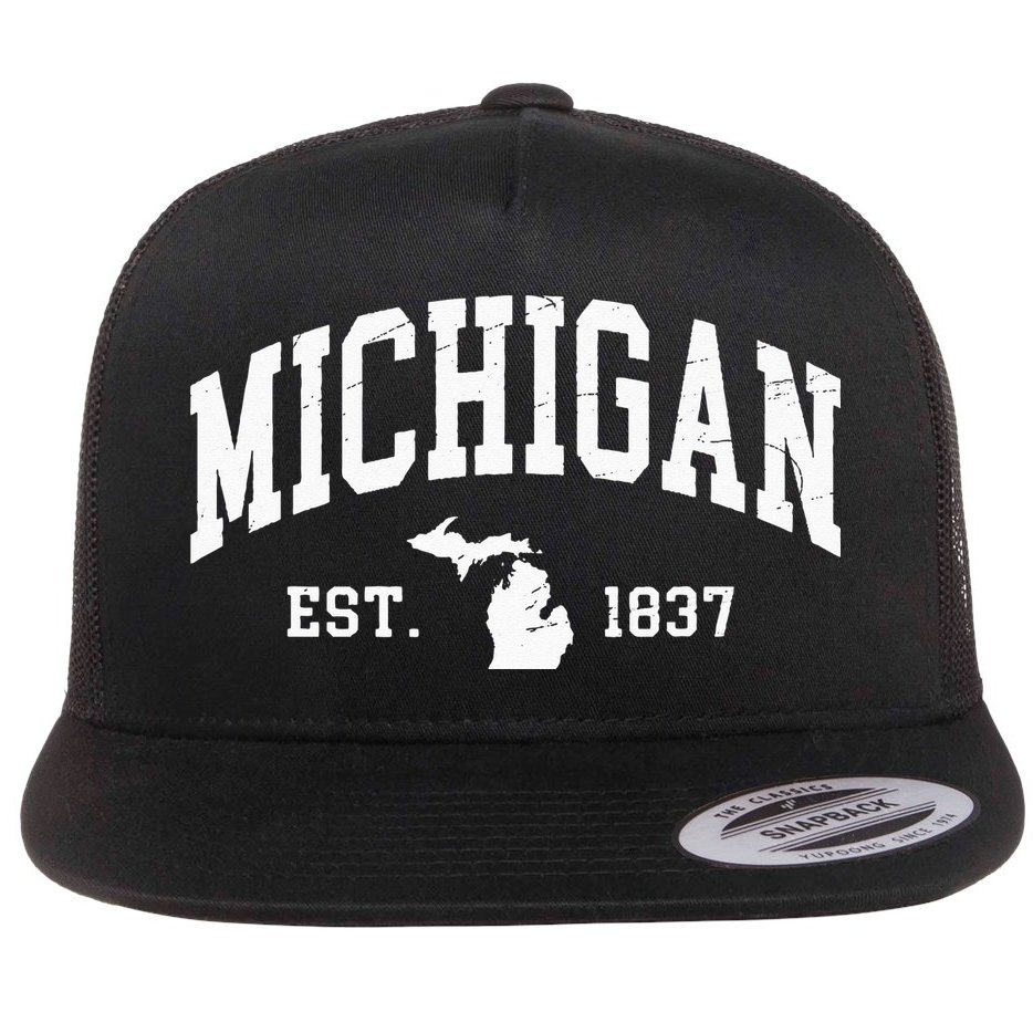 Michigan Est 1837 Distressed Worn Design Classic Flat Bill Trucker Hat
