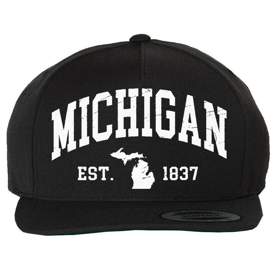 Michigan Est 1837 Distressed Worn Design Classic Wool Snapback Cap
