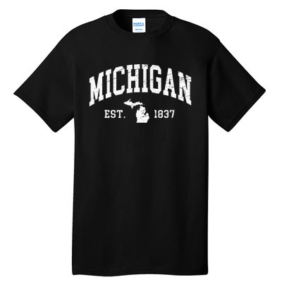 Michigan Est. 1837 Distressed Worn Tall T-Shirt