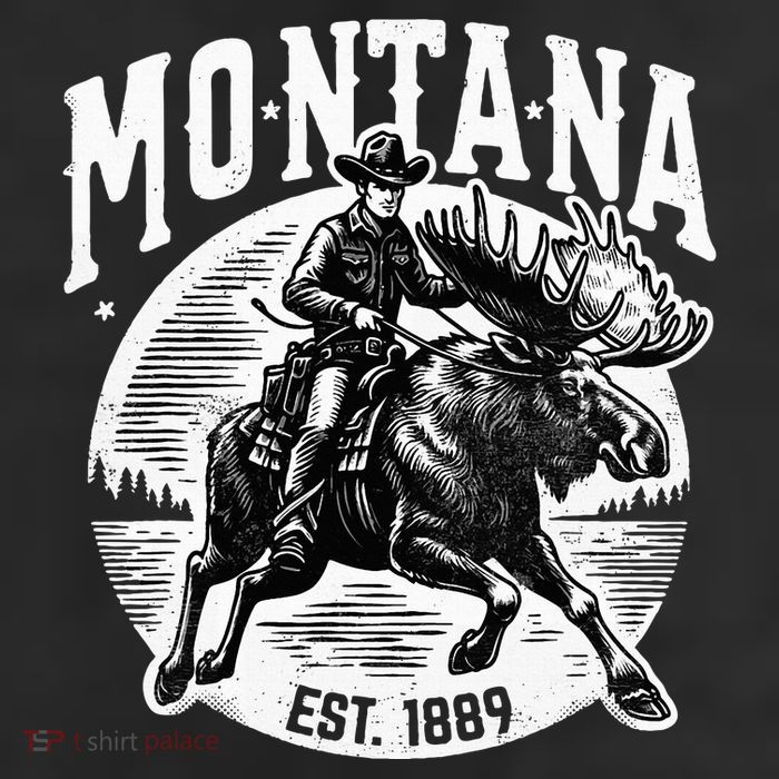 Montana Est. 1889 Cowboy Riding Moose Cool Comfort Performance Bucket Hat
