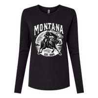 Montana Est. 1889 Cowboy Riding Moose Womens Cotton Relaxed Long Sleeve T-Shirt