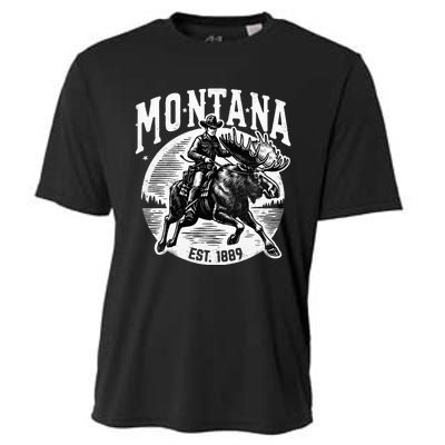 Montana Est. 1889 Cowboy Riding Moose Cooling Performance Crew T-Shirt