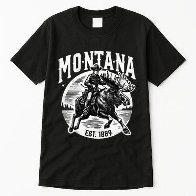 Montana Est. 1889 Cowboy Riding Moose Tall T-Shirt