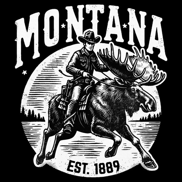 Montana Est. 1889 Cowboy Riding Moose City Backpack