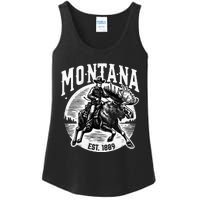 Montana Est. 1889 Cowboy Riding Moose Ladies Essential Tank