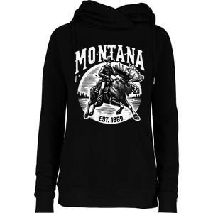 Montana Est. 1889 Cowboy Riding Moose Womens Funnel Neck Pullover Hood