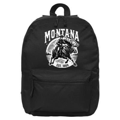 Montana Est. 1889 Cowboy Riding Moose 16 in Basic Backpack