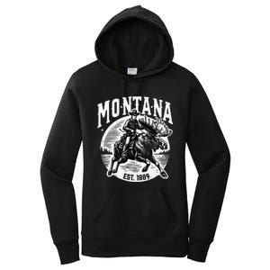 Montana Est. 1889 Cowboy Riding Moose Women's Pullover Hoodie