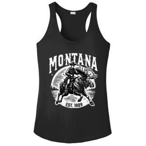 Montana Est. 1889 Cowboy Riding Moose Ladies PosiCharge Competitor Racerback Tank