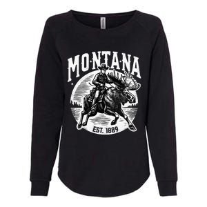 Montana Est. 1889 Cowboy Riding Moose Womens California Wash Sweatshirt