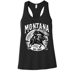 Montana Est. 1889 Cowboy Riding Moose Women's Racerback Tank