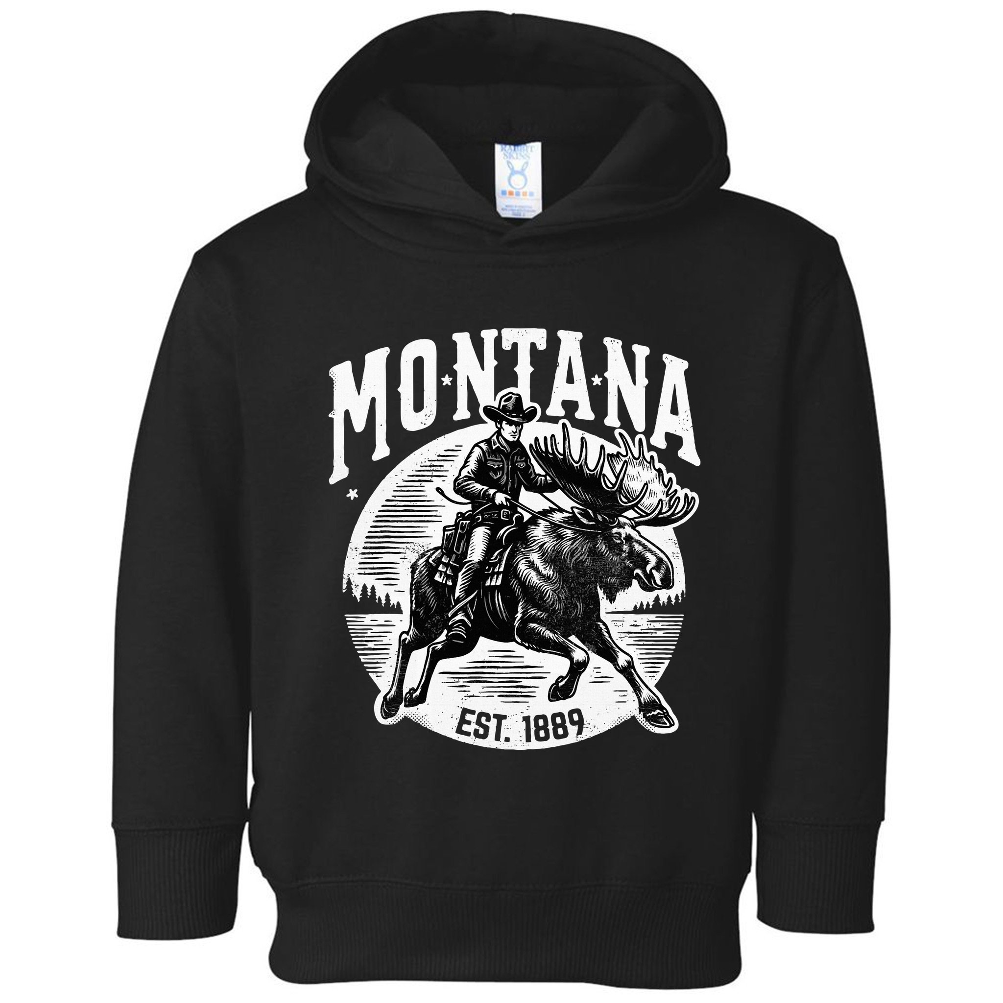 Montana Est. 1889 Cowboy Riding Moose Toddler Hoodie