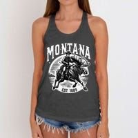 Montana Est. 1889 Cowboy Riding Moose Women's Knotted Racerback Tank