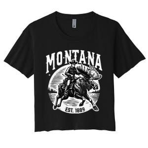 Montana Est. 1889 Cowboy Riding Moose Women's Crop Top Tee