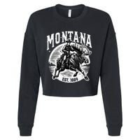 Montana Est. 1889 Cowboy Riding Moose Cropped Pullover Crew