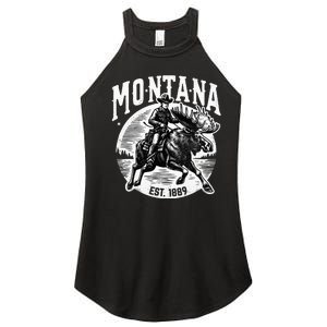 Montana Est. 1889 Cowboy Riding Moose Women's Perfect Tri Rocker Tank