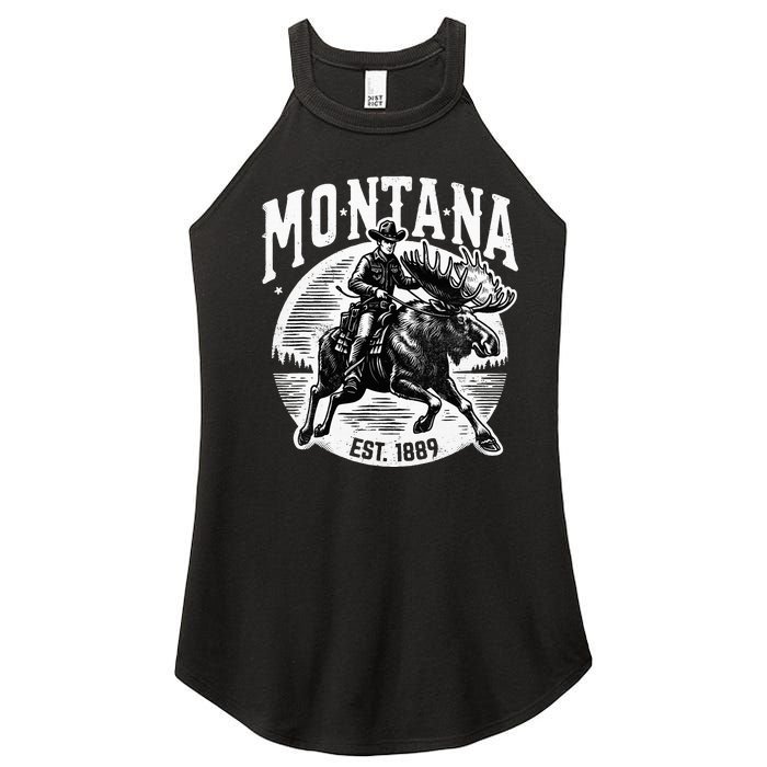 Montana Est. 1889 Cowboy Riding Moose Women's Perfect Tri Rocker Tank