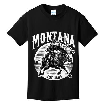 Montana Est. 1889 Cowboy Riding Moose Kids T-Shirt