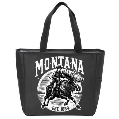 Montana Est. 1889 Cowboy Riding Moose Zip Tote Bag