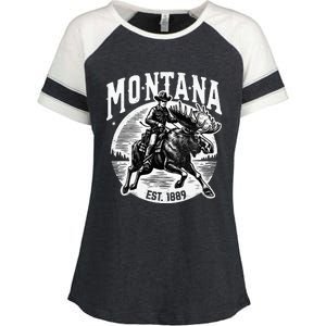 Montana Est. 1889 Cowboy Riding Moose Enza Ladies Jersey Colorblock Tee