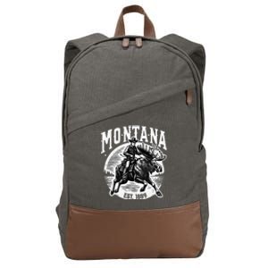 Montana Est. 1889 Cowboy Riding Moose Cotton Canvas Backpack