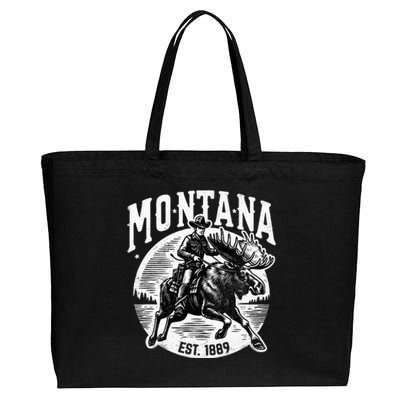 Montana Est. 1889 Cowboy Riding Moose Cotton Canvas Jumbo Tote