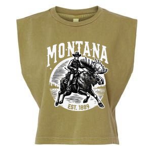 Montana Est. 1889 Cowboy Riding Moose Garment-Dyed Women's Muscle Tee