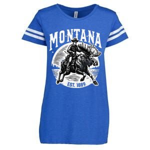 Montana Est. 1889 Cowboy Riding Moose Enza Ladies Jersey Football T-Shirt